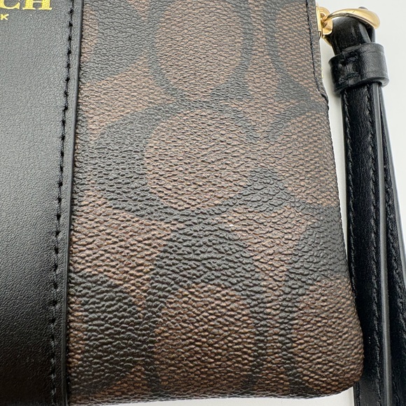 Coach Signature Brown and Black Wristlet - Picture 2 of 5